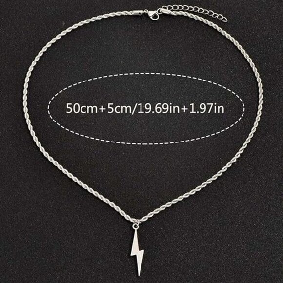 Silver Rope Chain Necklace with Lightning Bolt Pendant –Trendy Statement Jewelry - Picture 6 of 7